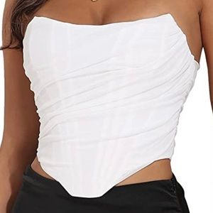 Women's Strapless Open Back Boned Mesh Bustier Zip Back Corset Bodyshaper Top